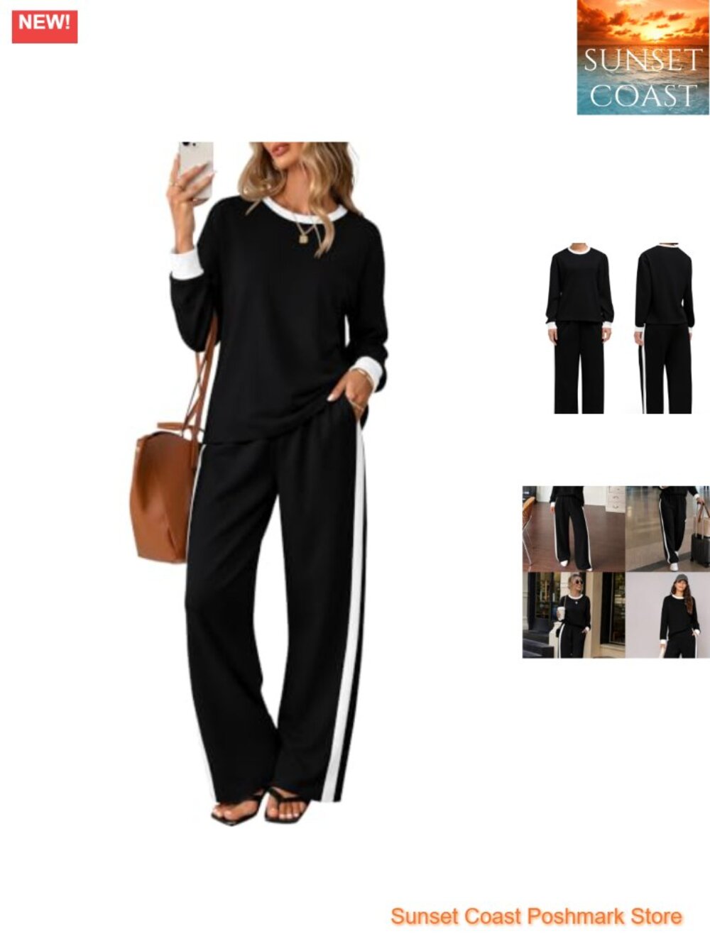 Women's Two Piece Sweatsuit Lounge Set Long Sleeve Crewneck Wide Leg Pants